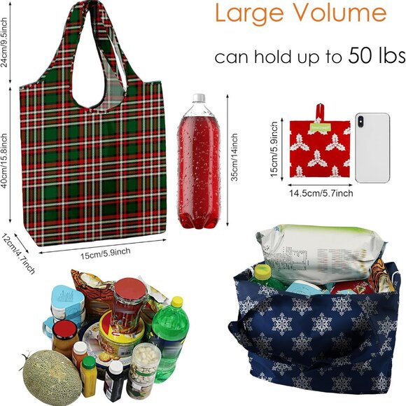 Christmas Reusable Gift Bags,6 Pack Large Holiday Tote Foldable Cloth Bag for Wo - Picture 3 of 8